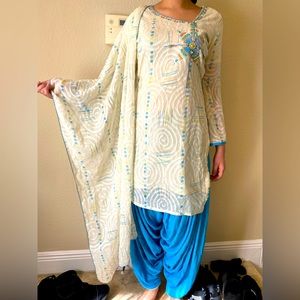 Blue white patiala salwar suit